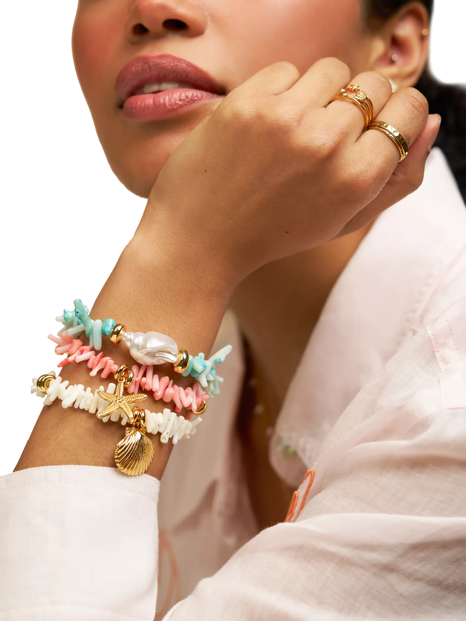 Orelia shell beaded bracelet cream gold - British product