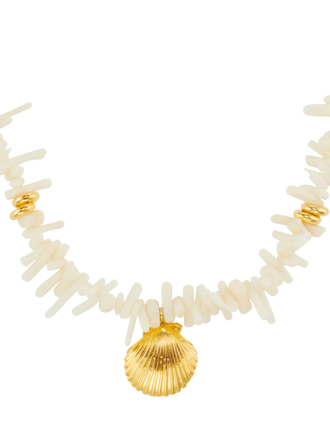 Orelia Statement Coral Chip and Shell Necklace, Cream/Gold