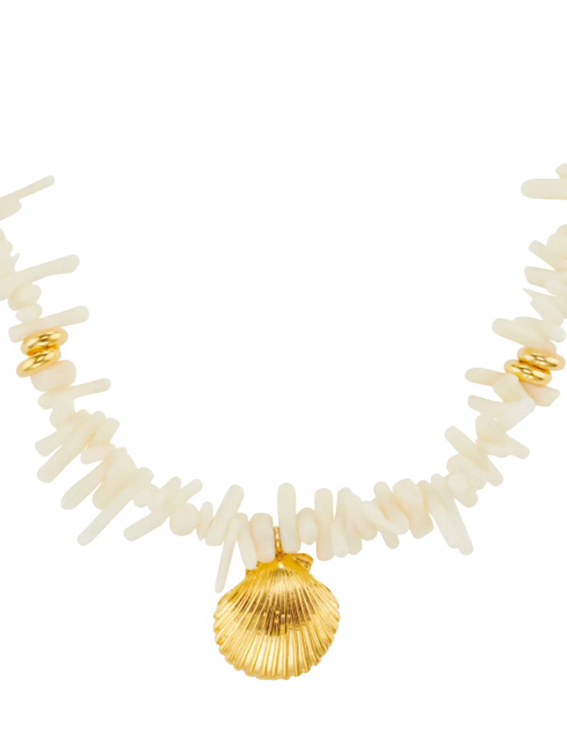 Orelia Statement Coral Chip and Shell Necklace, Cream/Gold