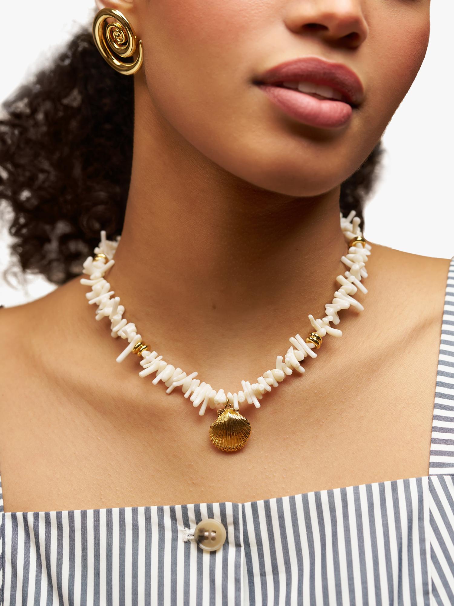 Orelia coral chip and shell necklace cream gold - British product