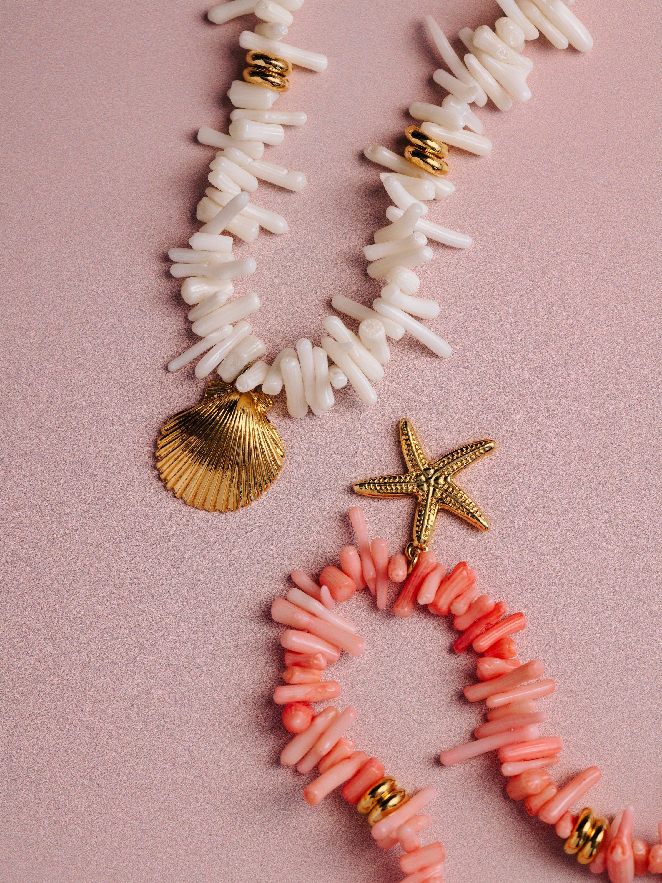Orelia coral chip and shell necklace cream gold - British product