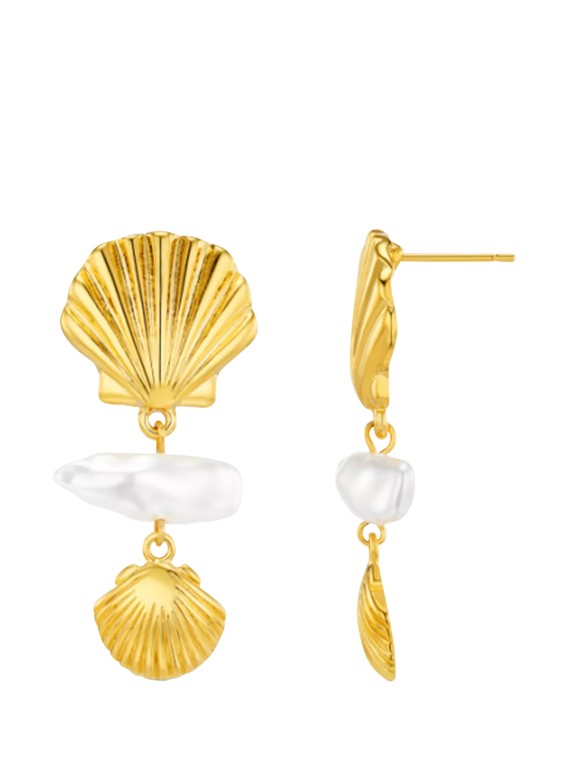 Orelia gold plated shell and faux pearl drop earrings, imported from the UK