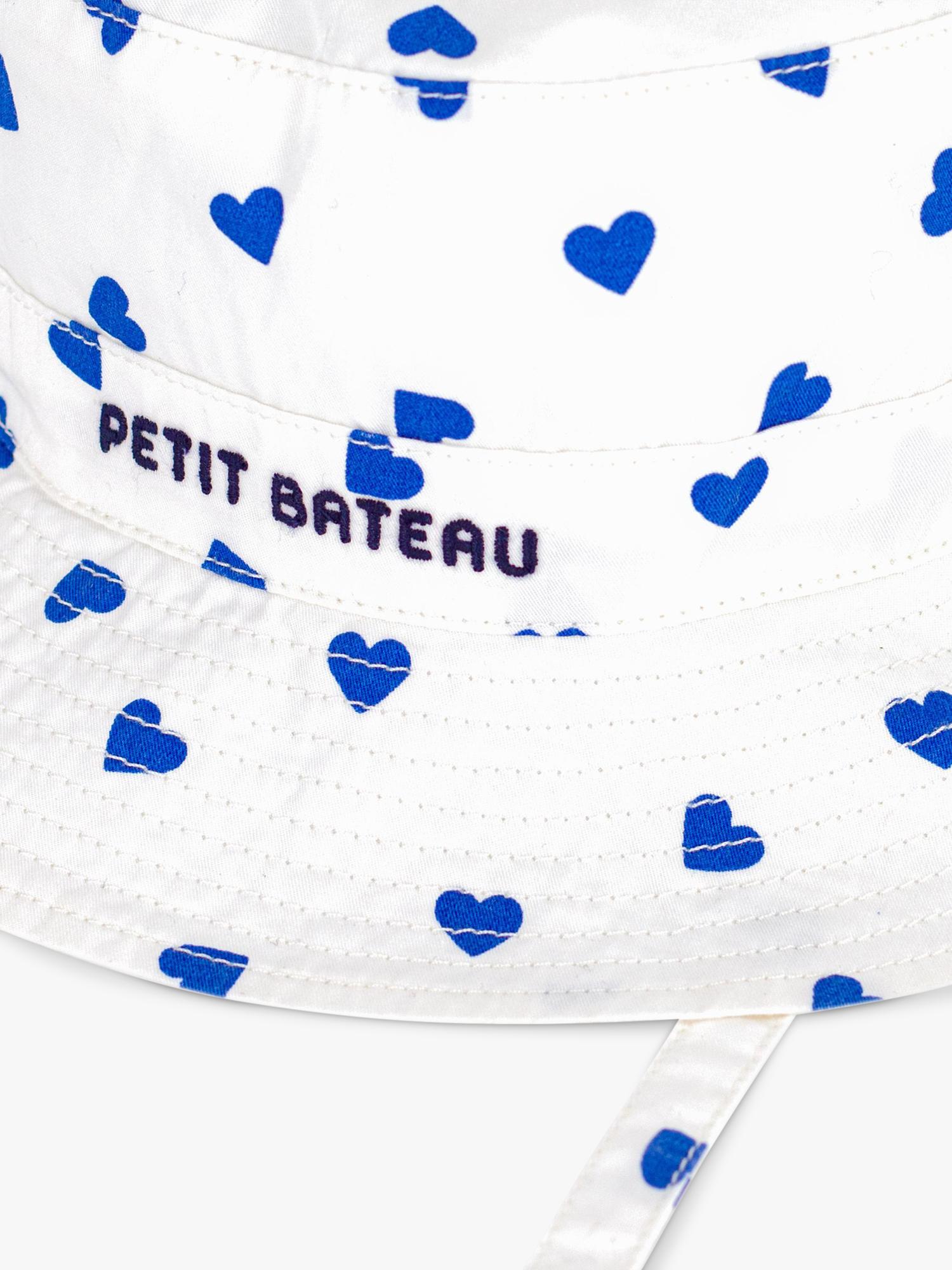 Petit Bateau kids sun hat with heart print white blue (British brand)