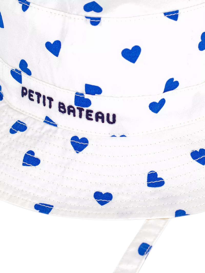 Petit Bateau kids sun hat with heart print white blue (British brand)