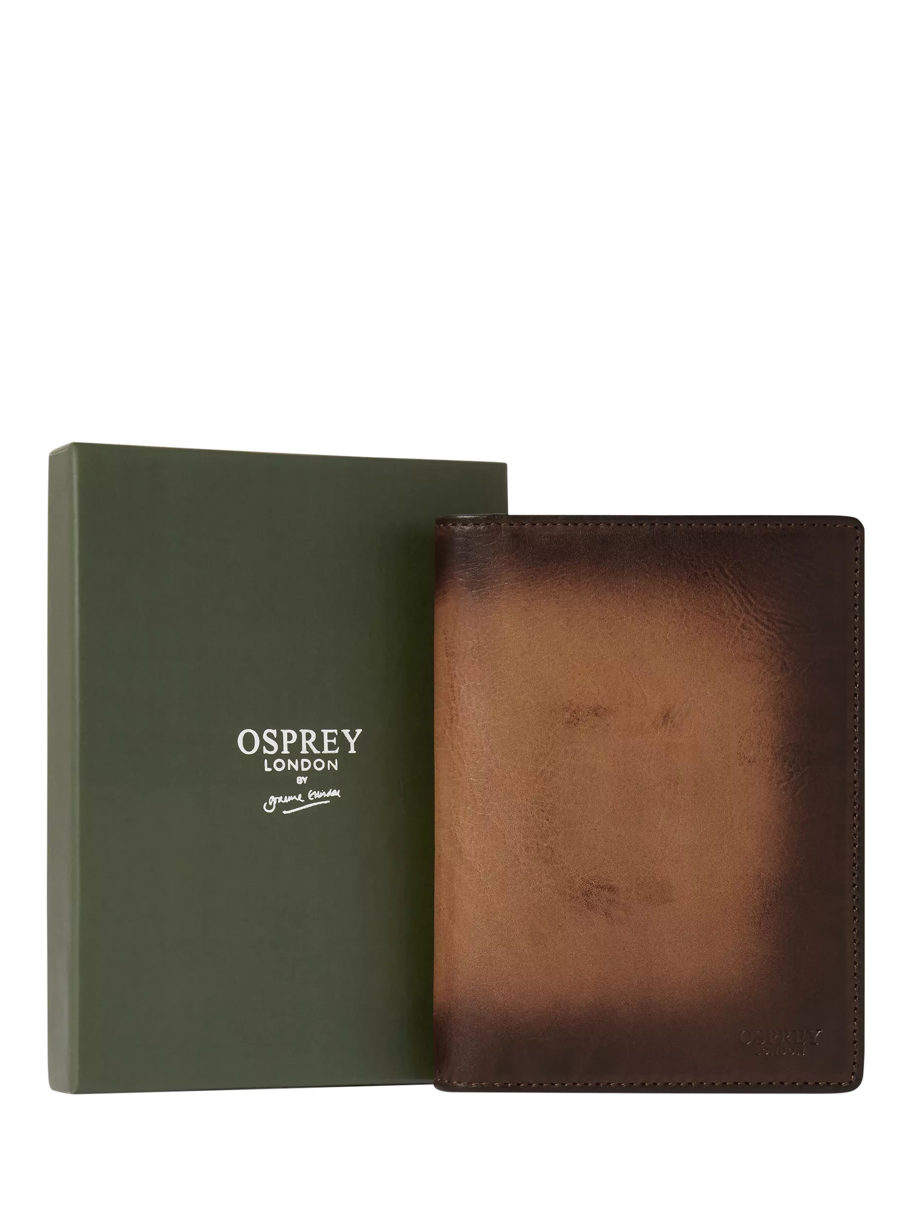 OSPREY LONDON hand burnished passport holder cognac, imported from the UK