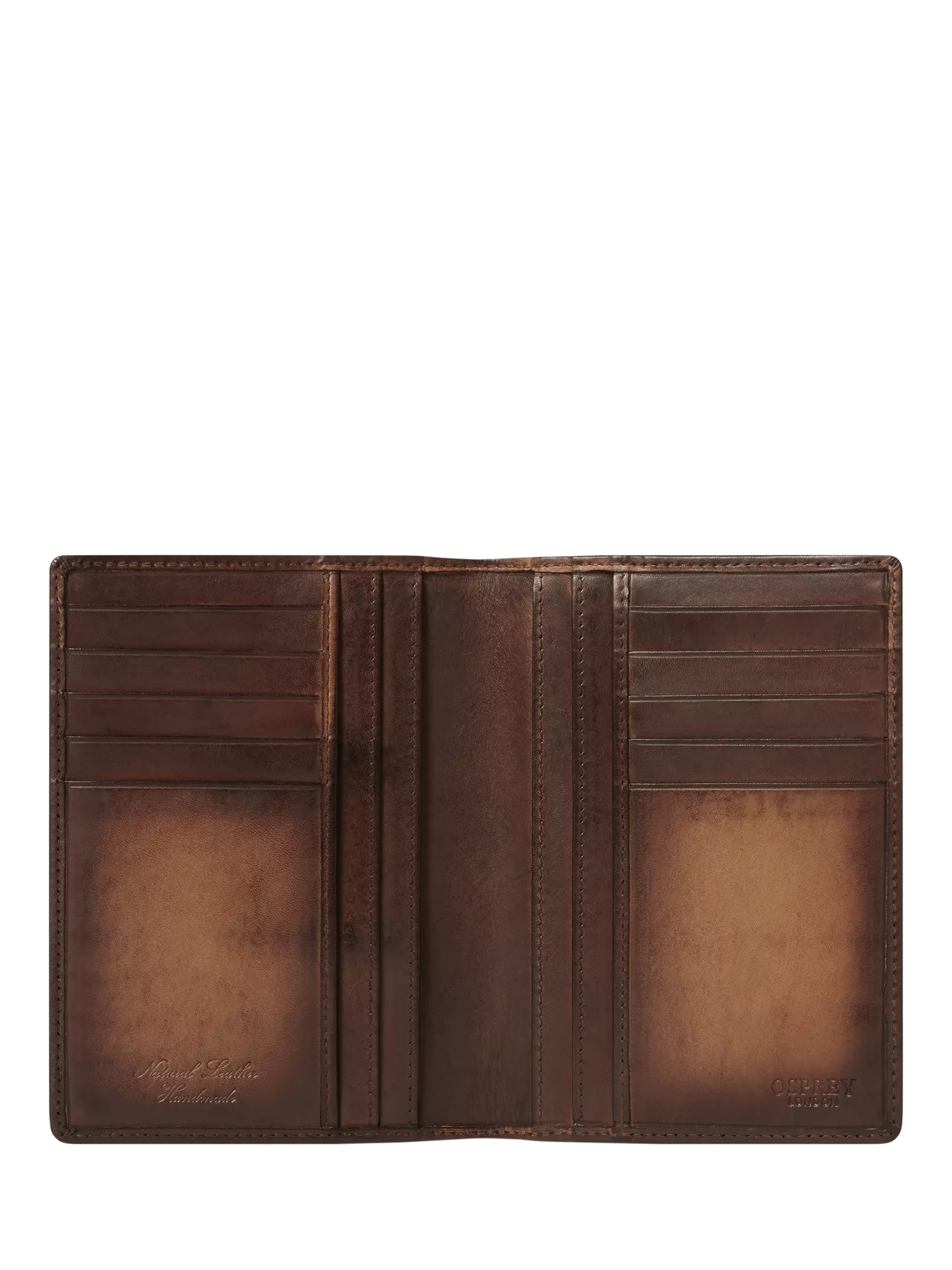 OSPREY LONDON hand burnished passport holder cognac, imported from the UK