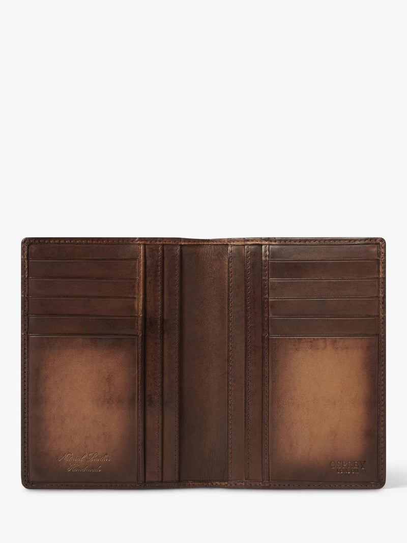 OSPREY LONDON hand burnished passport holder cognac, imported from the UK