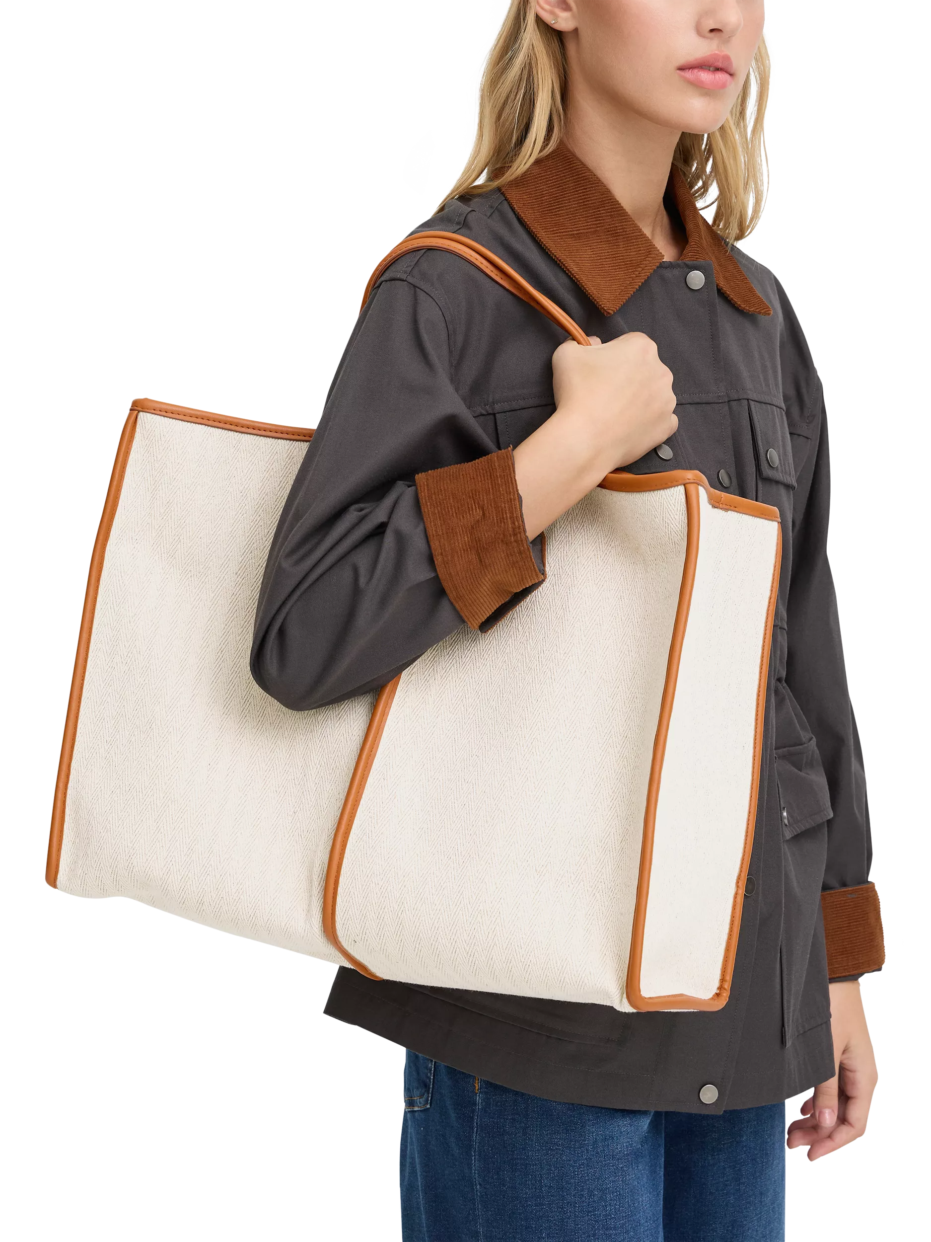 ICHI Alice structured tote bag in humus - British product