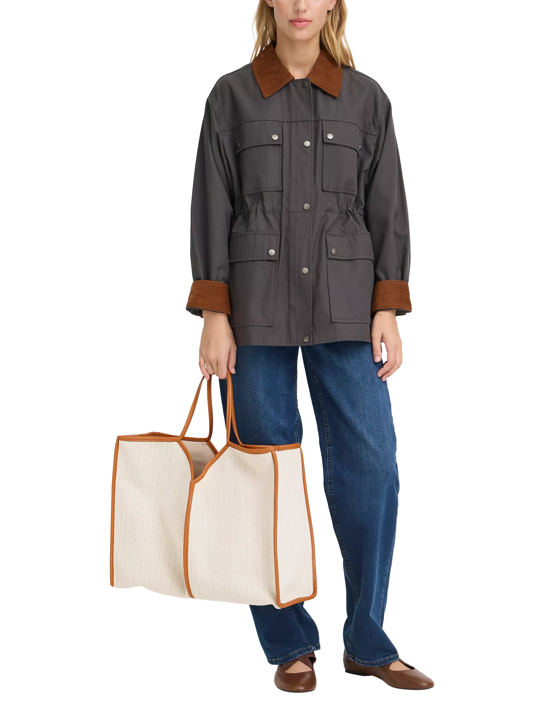 ICHI Alice structured tote bag in humus - British product