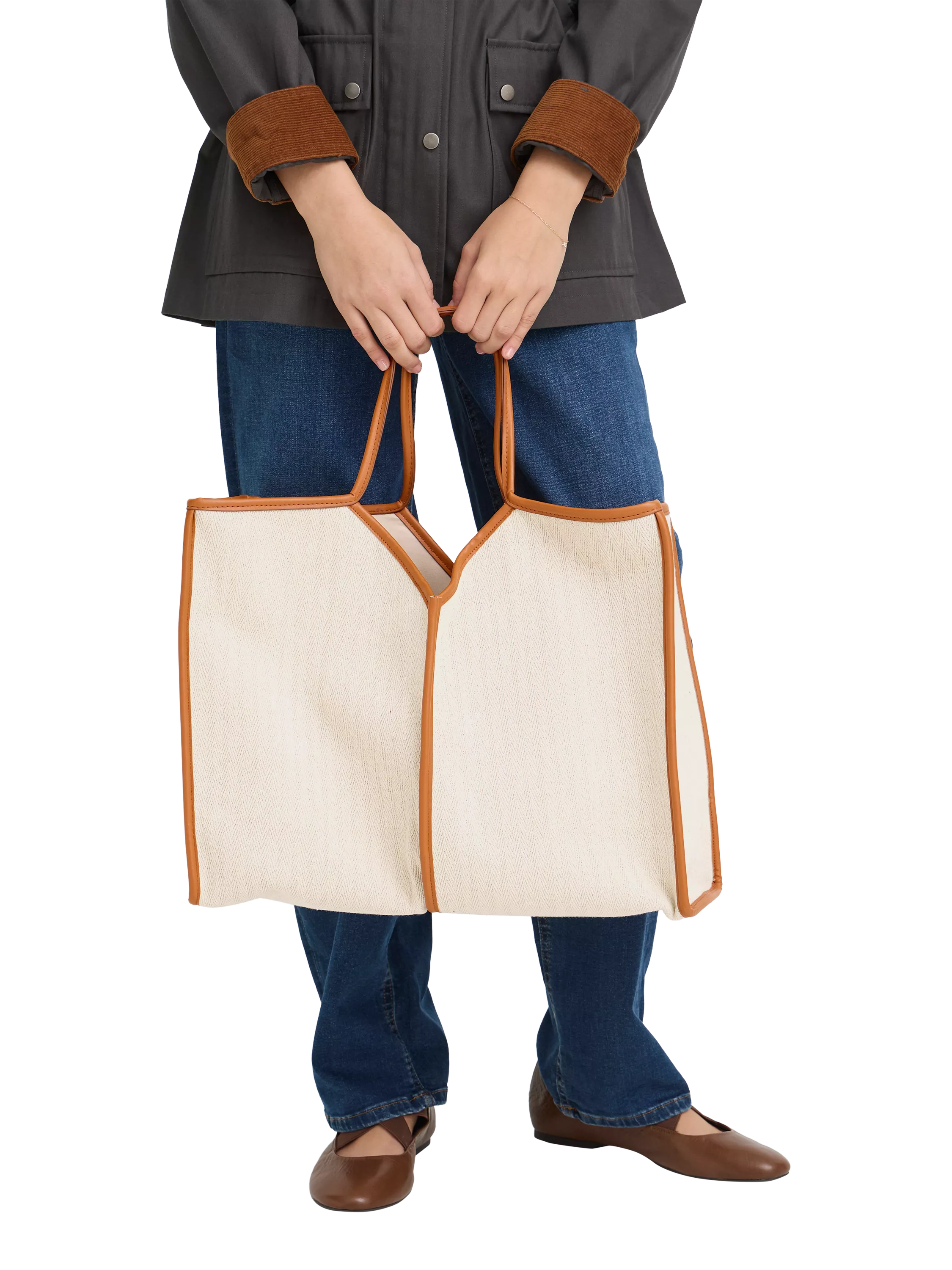 ICHI Alice structured tote bag in humus - British product