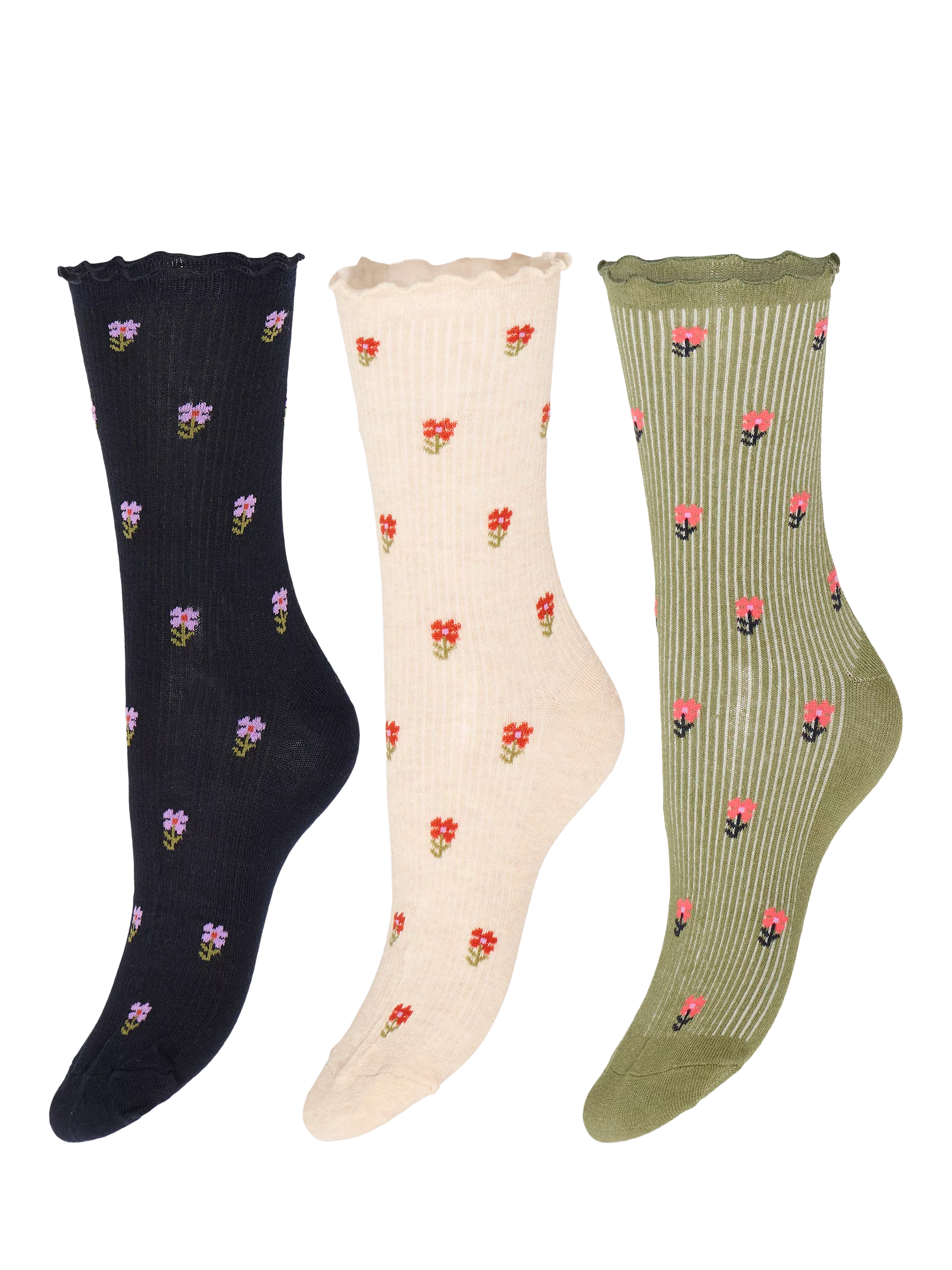 ICHI ankle socks floral stripe pack of 3 - British product