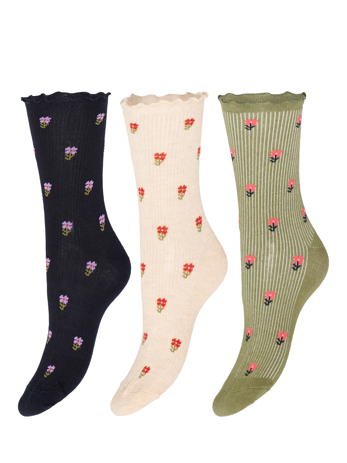 ICHI ankle socks floral stripe pack of 3 - British product