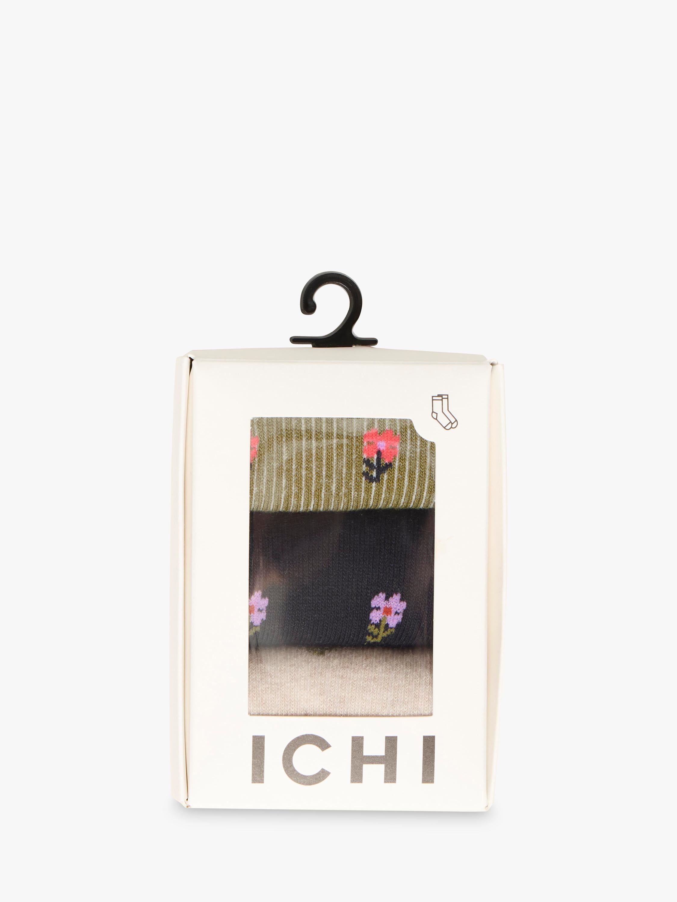 ICHI ankle socks floral stripe pack of 3 - British product