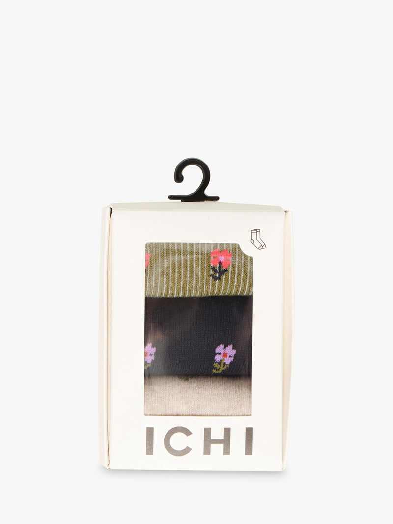 ICHI ankle socks floral stripe pack of 3 - British product