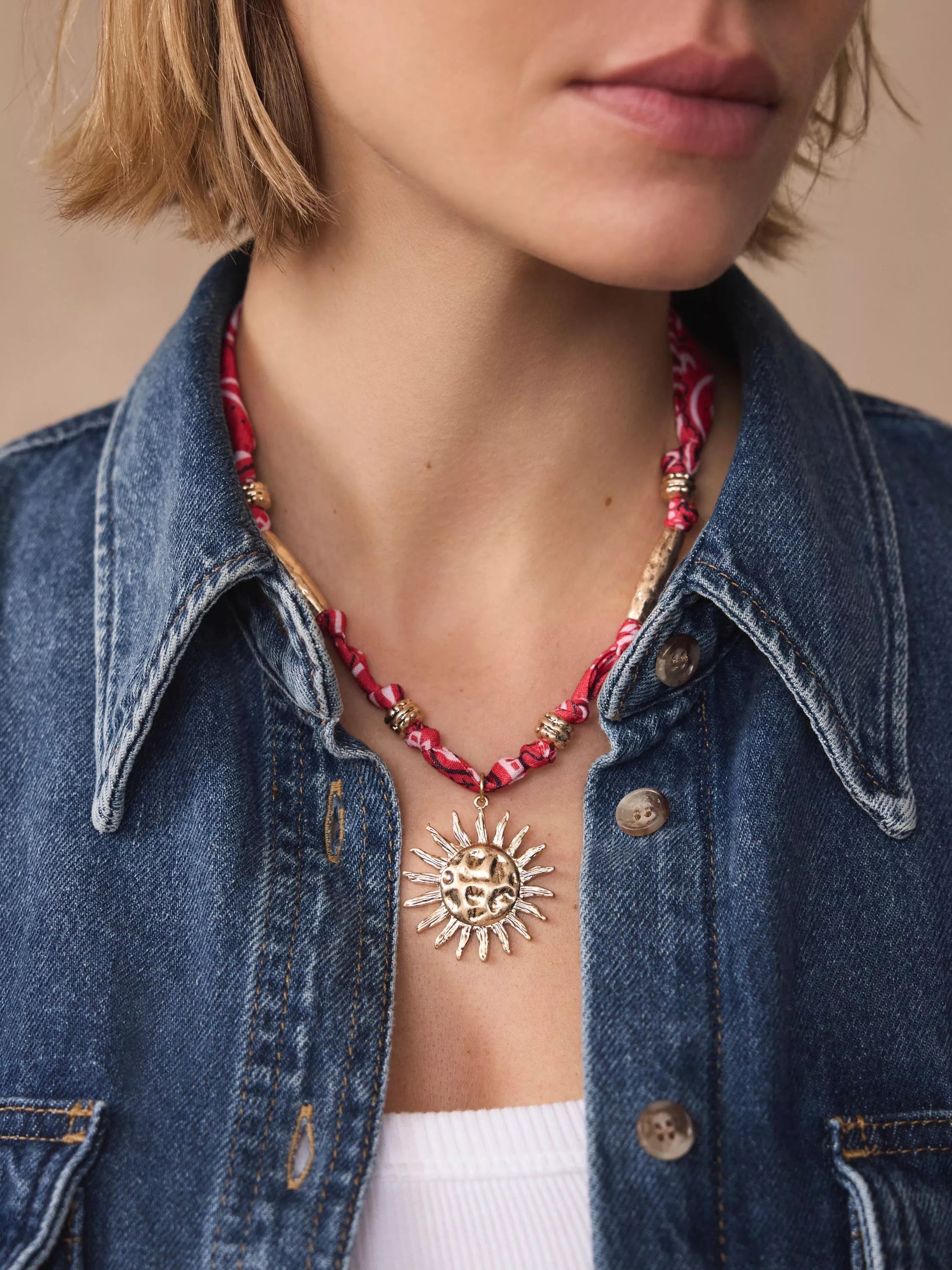 Mint Velvet sun charm necklace in red (British brand)