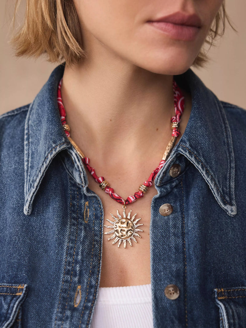 Mint Velvet sun charm necklace in red (British brand)