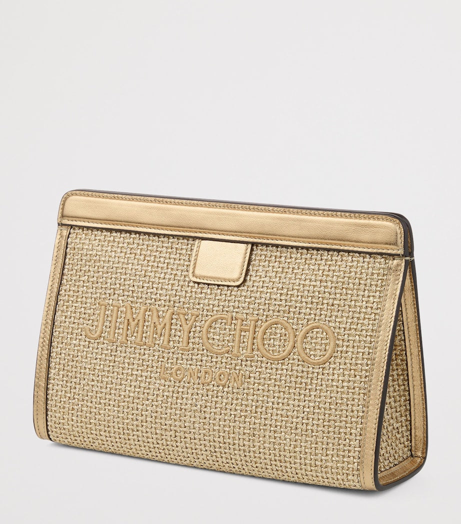 Jimmy Choo raffia leather-trim Avenue pouch, UK version