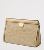Jimmy Choo raffia leather-trim Avenue pouch, UK version