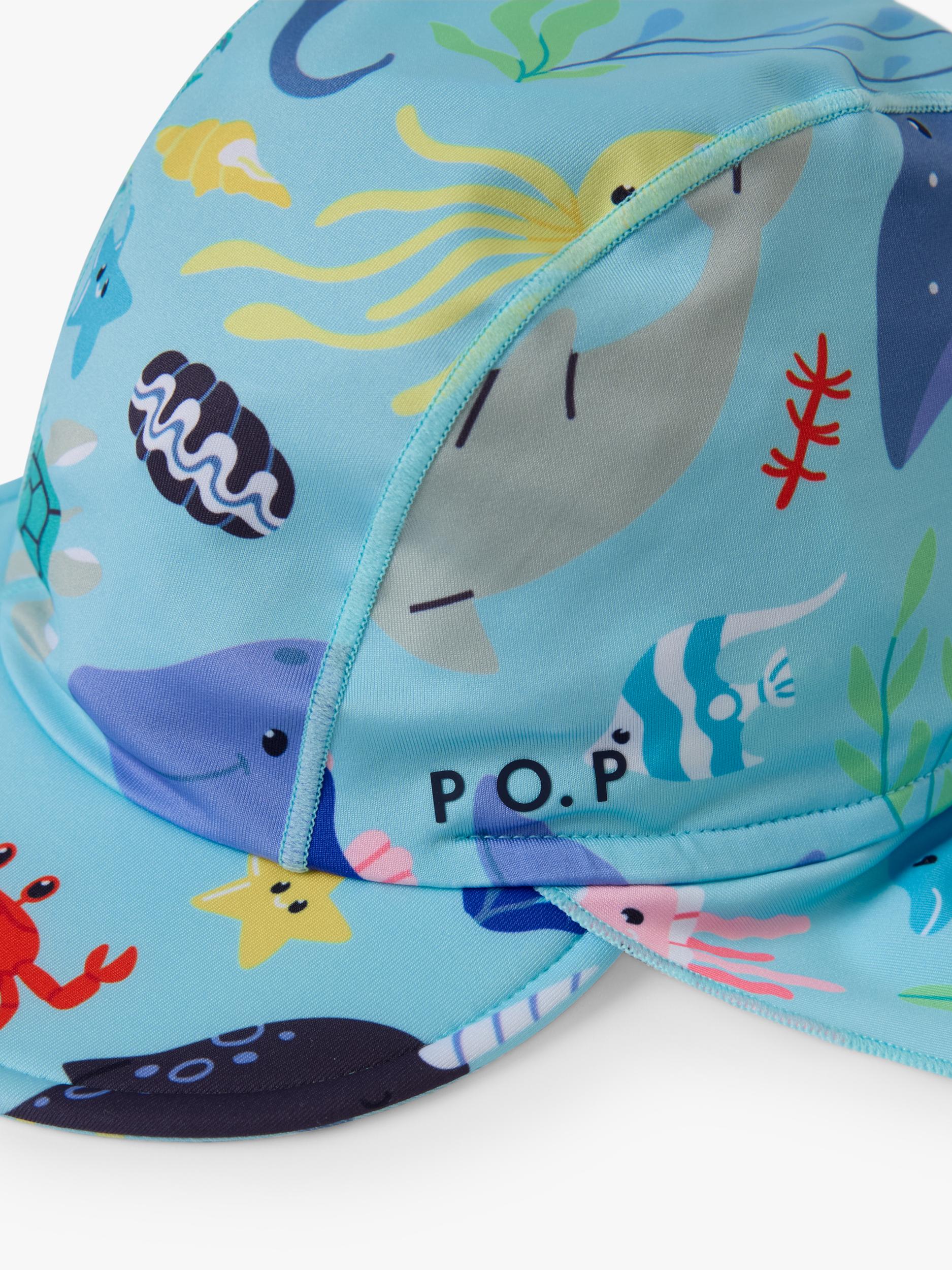 Polarn O. Pyret kids swim hat in blue with sea life print, imported from the UK