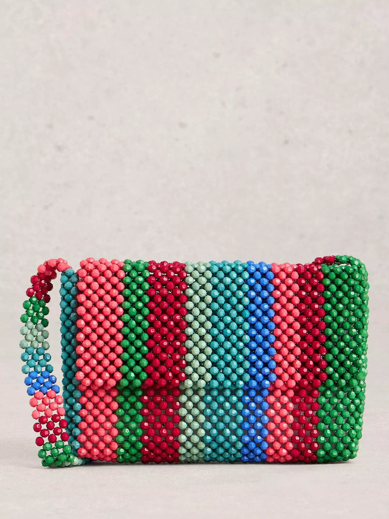 White Stuff Bea Stripe Beaded Shoulder Bag, Multi