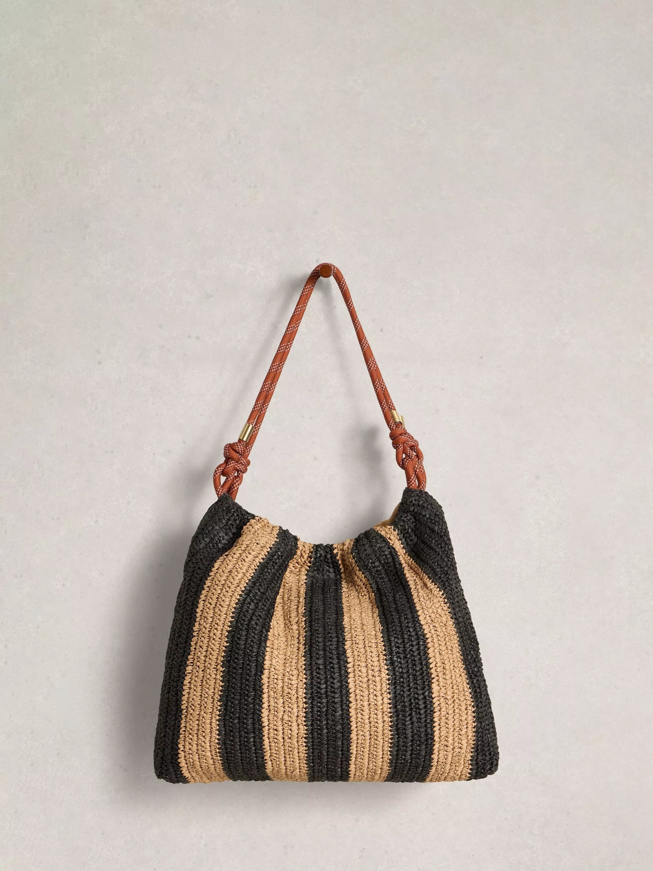 White Stuff Callie Raffia shoulder bag Black/Multi - British product