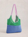 White Stuff Christe crochet shopper bag Blue/Multi, imported from the UK