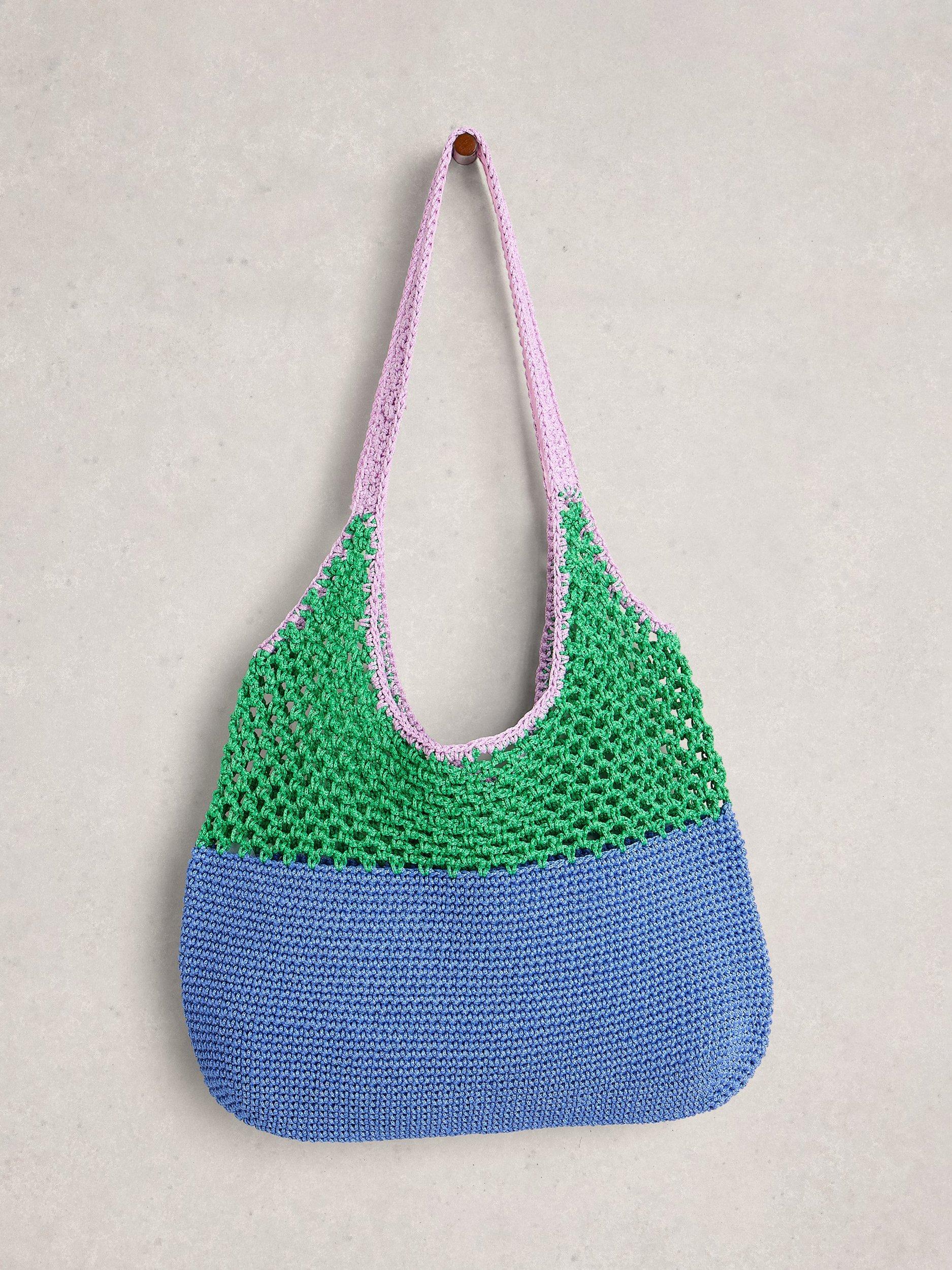 White Stuff Christe crochet shopper bag Blue/Multi, imported from the UK