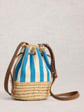 White Stuff Mia Stripe drawstring bag with canvas and raffia (British brand)