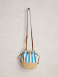 White Stuff Mia Stripe drawstring bag with canvas and raffia (British brand)