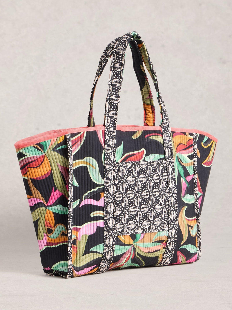 White Stuff Riley Floral Beach Bag black multi, imported from the UK