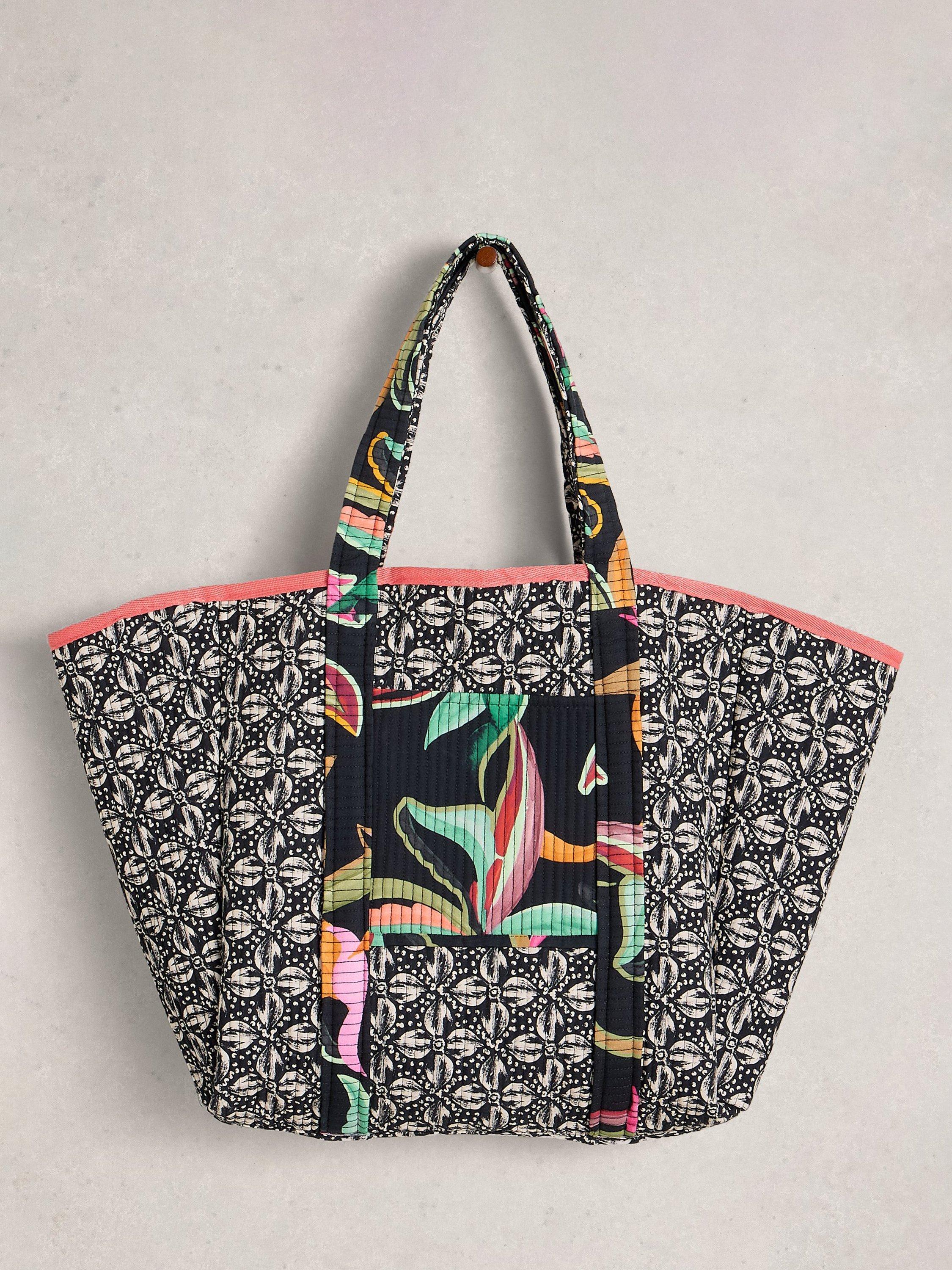 White Stuff Riley Floral Beach Bag black multi, imported from the UK