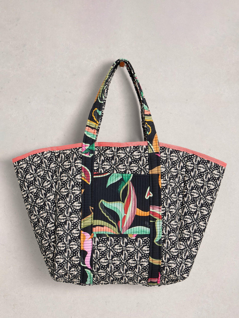 White Stuff Riley Floral Beach Bag black multi, imported from the UK