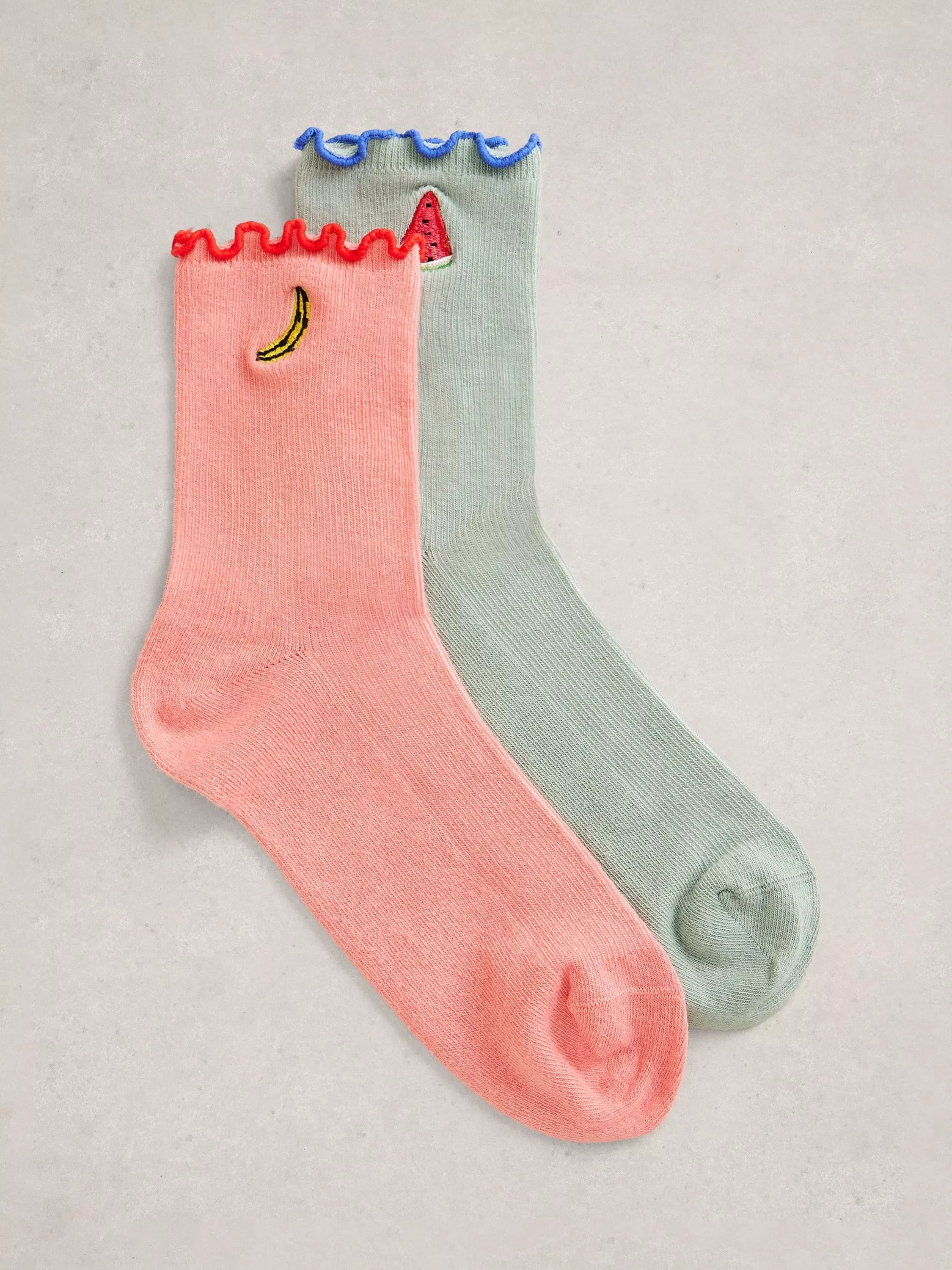 White Stuff fruit frill ankle socks pack of 2 (British brand)