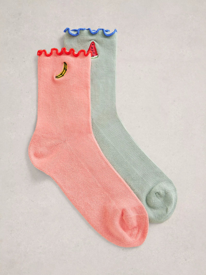 White Stuff fruit frill ankle socks pack of 2 (British brand)