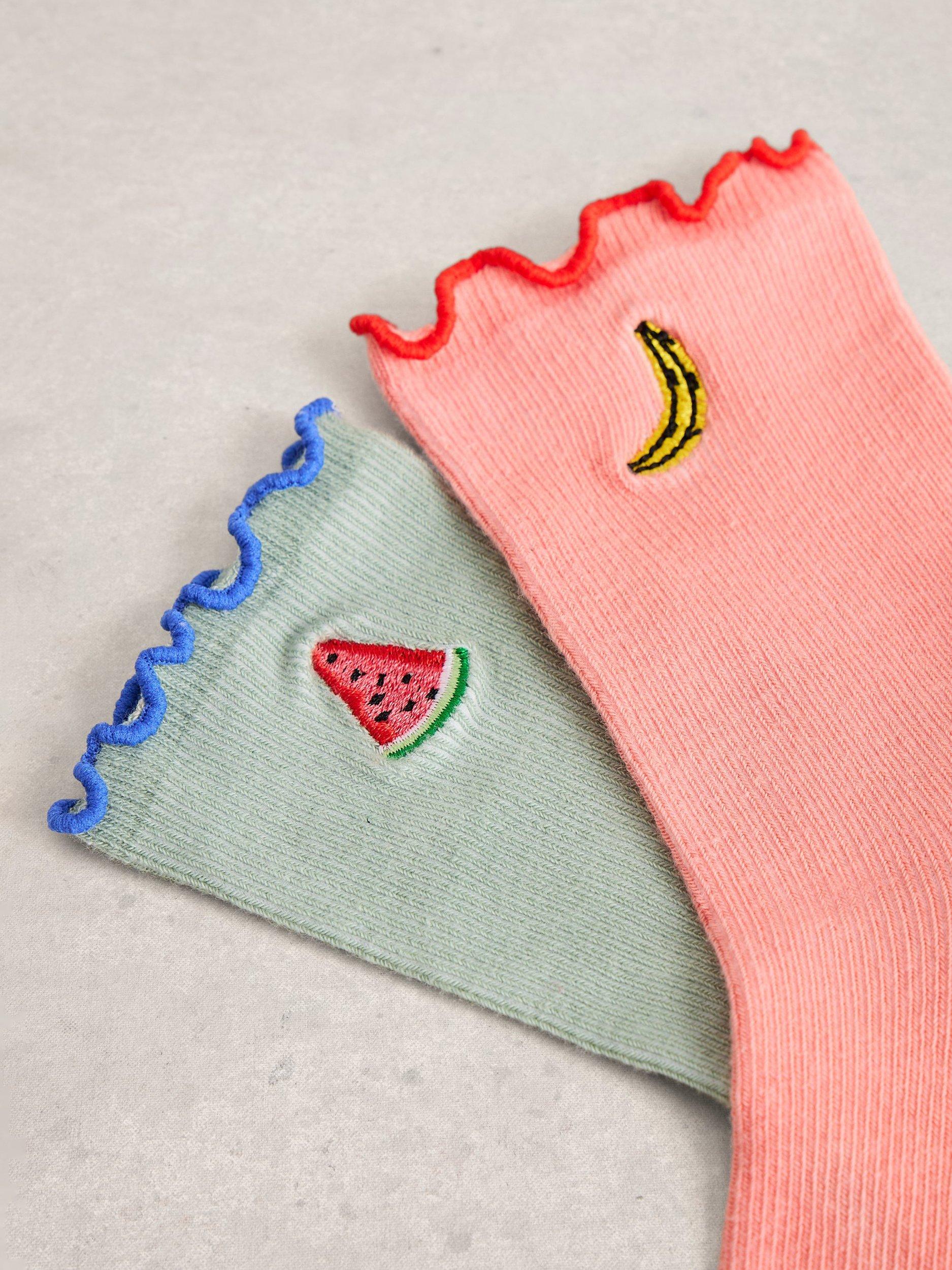 White Stuff fruit frill ankle socks pack of 2 (British brand)