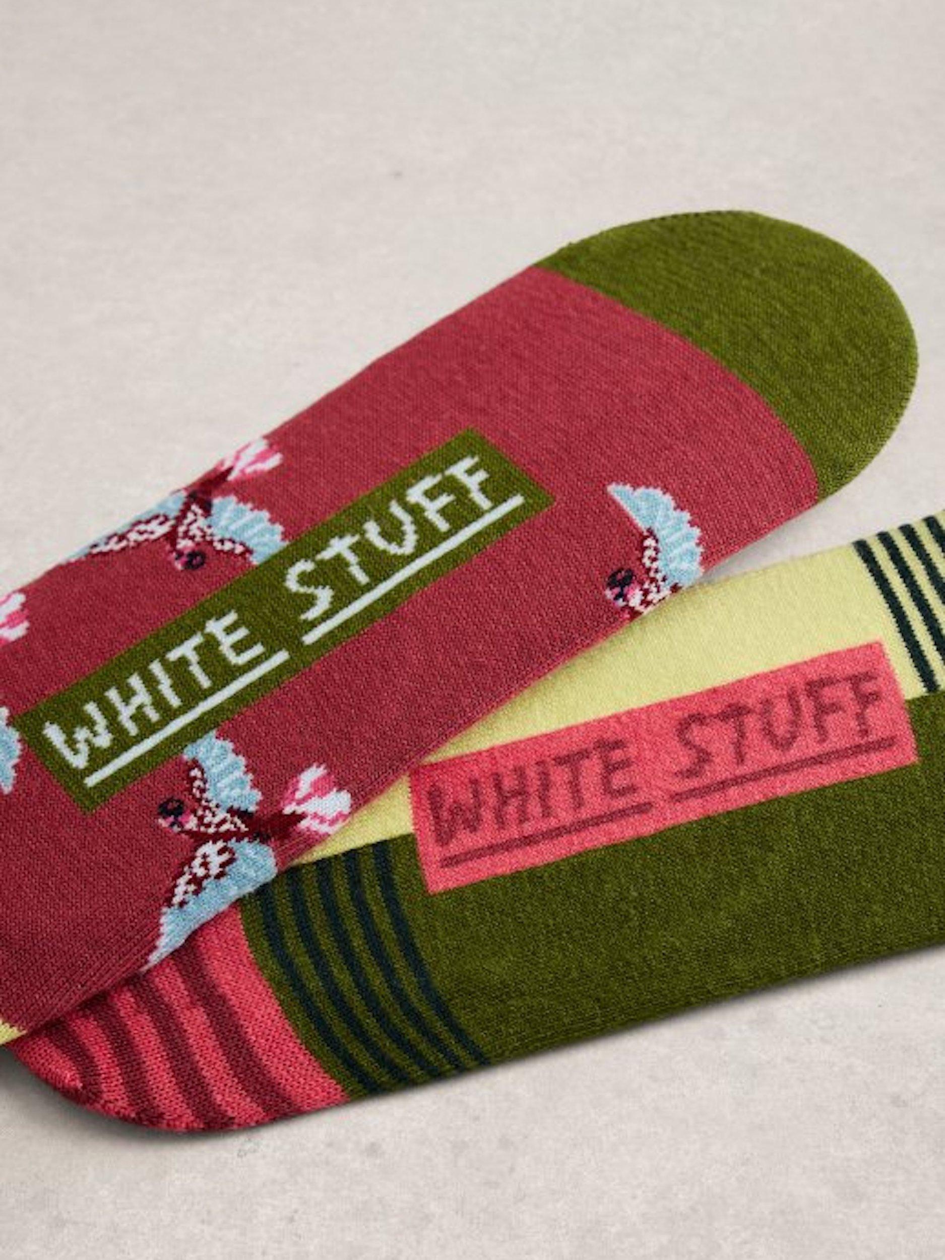 White Stuff sock liners bird stripe print red/multi 2-pack (British brand)
