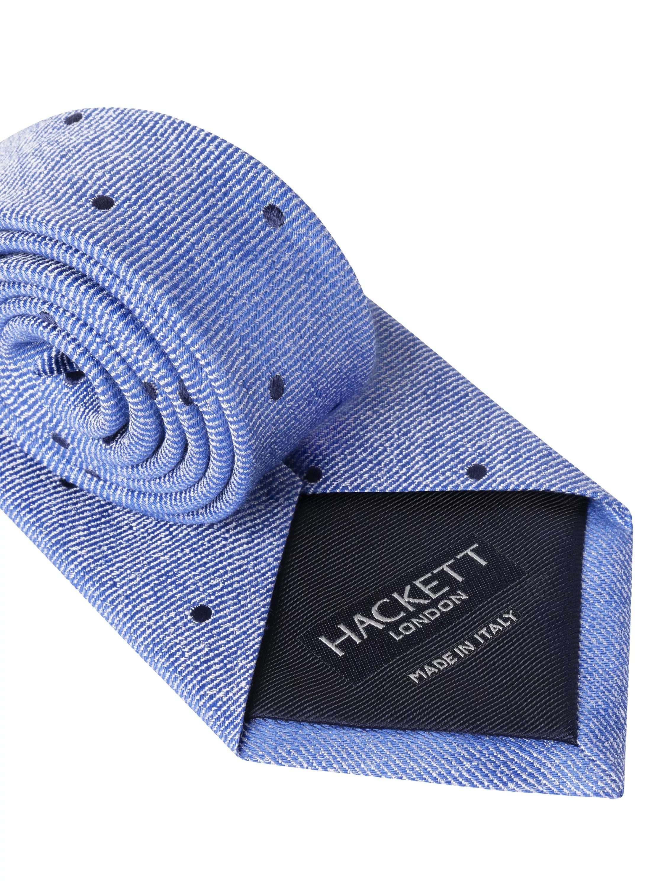 Hackett London polka dot tie electric blue linen silk blend (British brand)