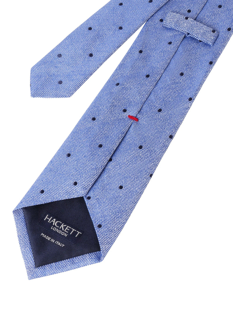 Hackett London polka dot tie electric blue linen silk blend (British brand)