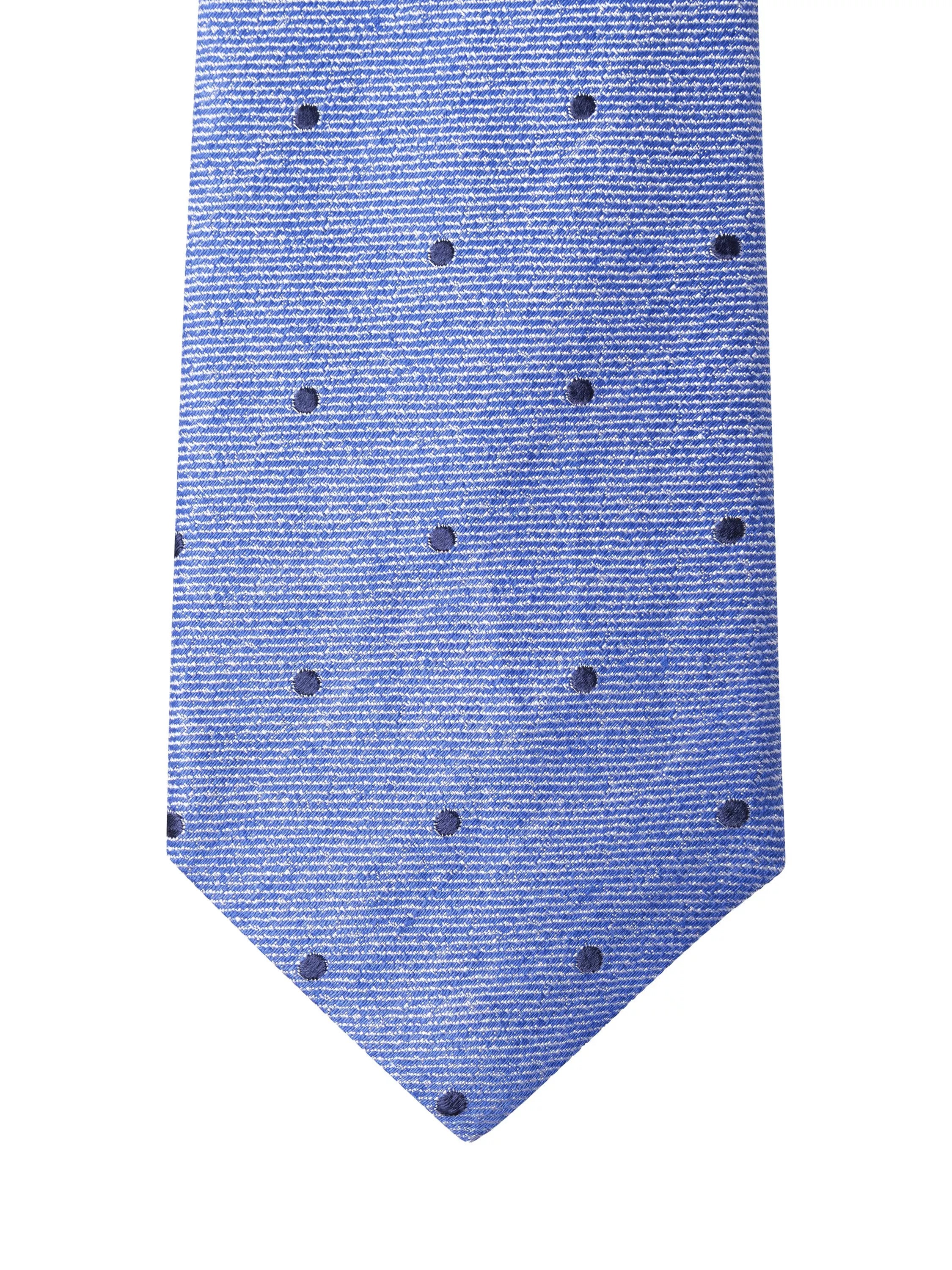 Hackett London polka dot tie electric blue linen silk blend (British brand)