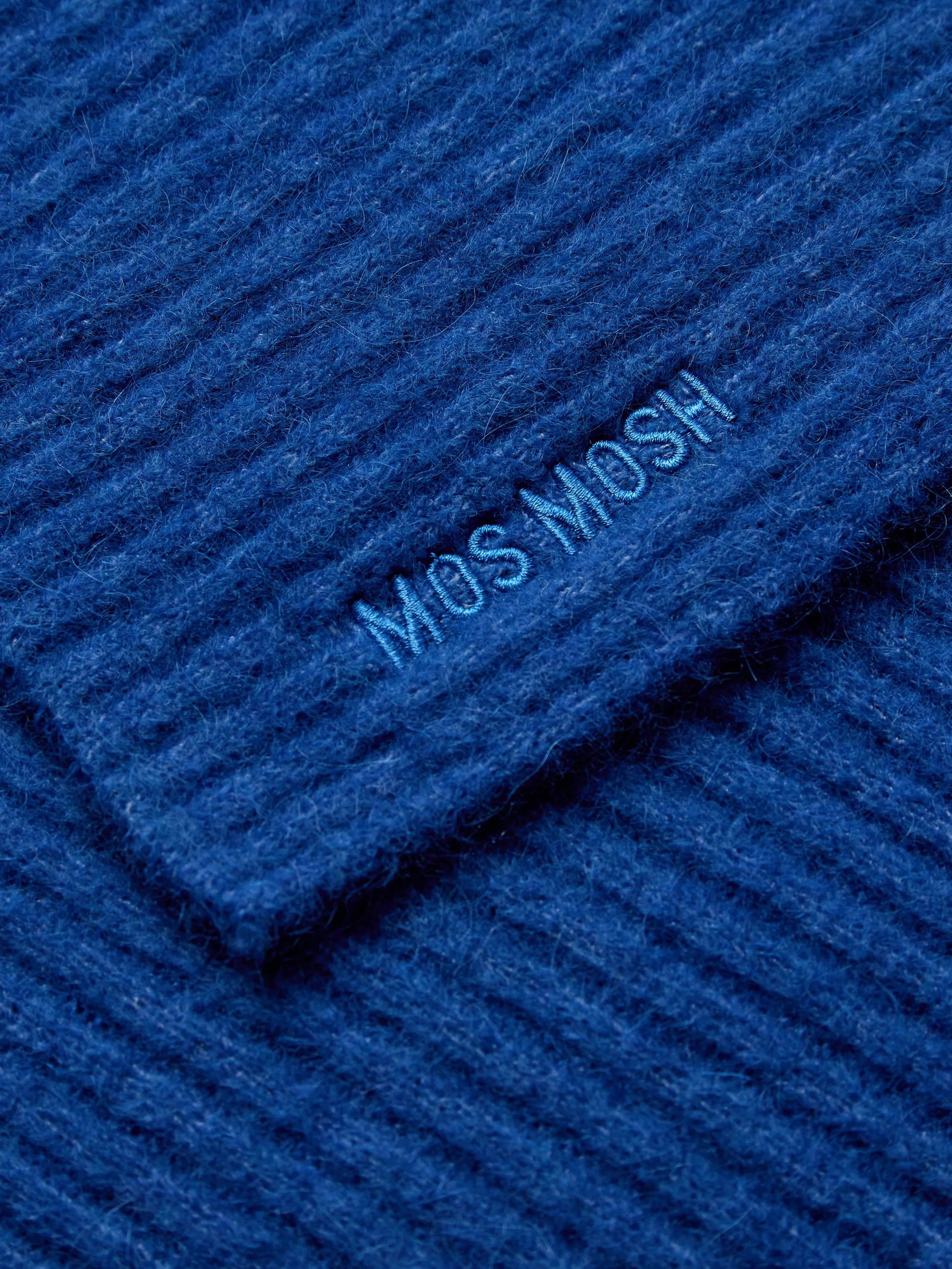 MOS MOSH blue ribbed wool rich scarf, imported from the UK