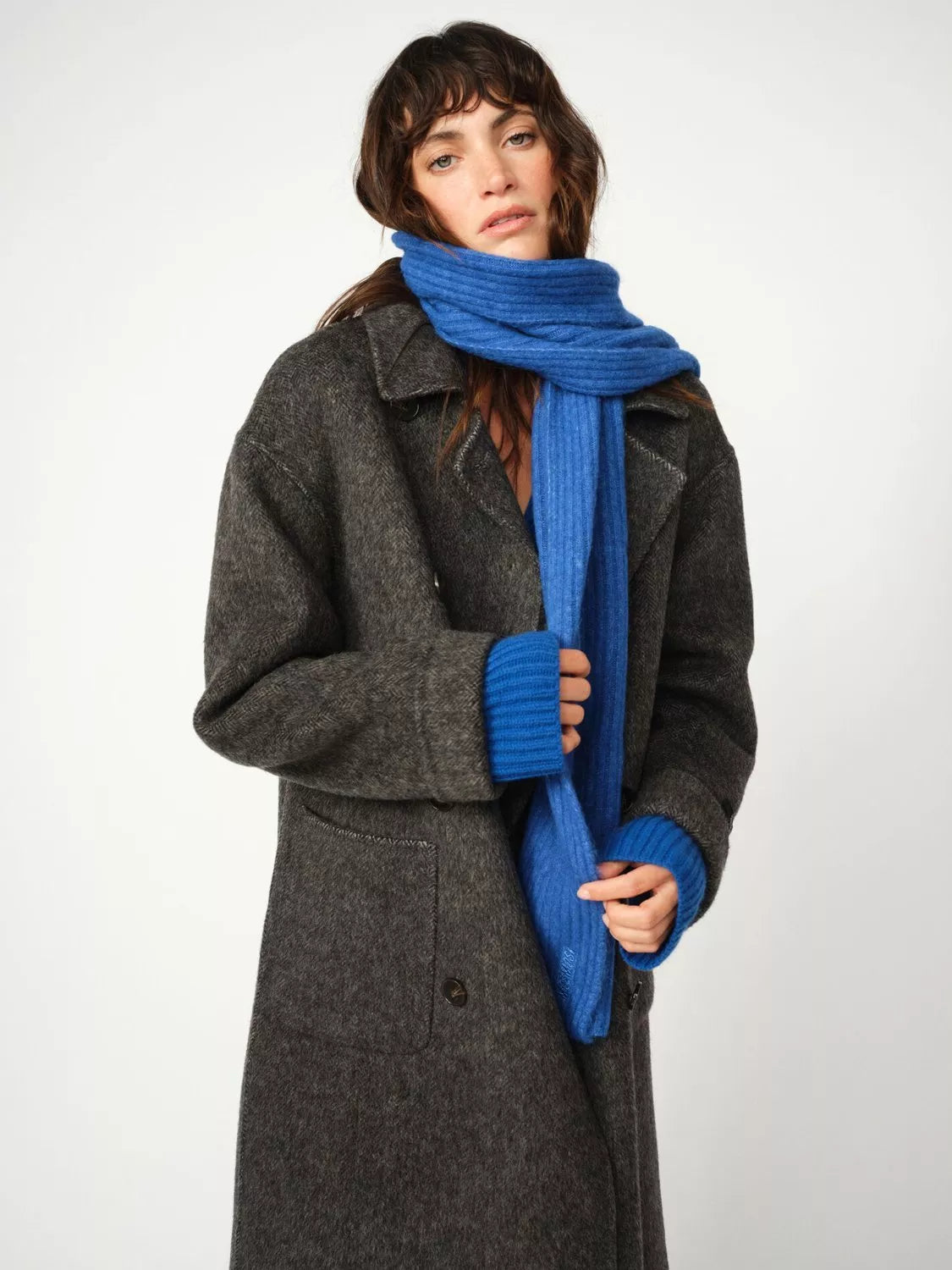 MOS MOSH blue ribbed wool rich scarf, imported from the UK