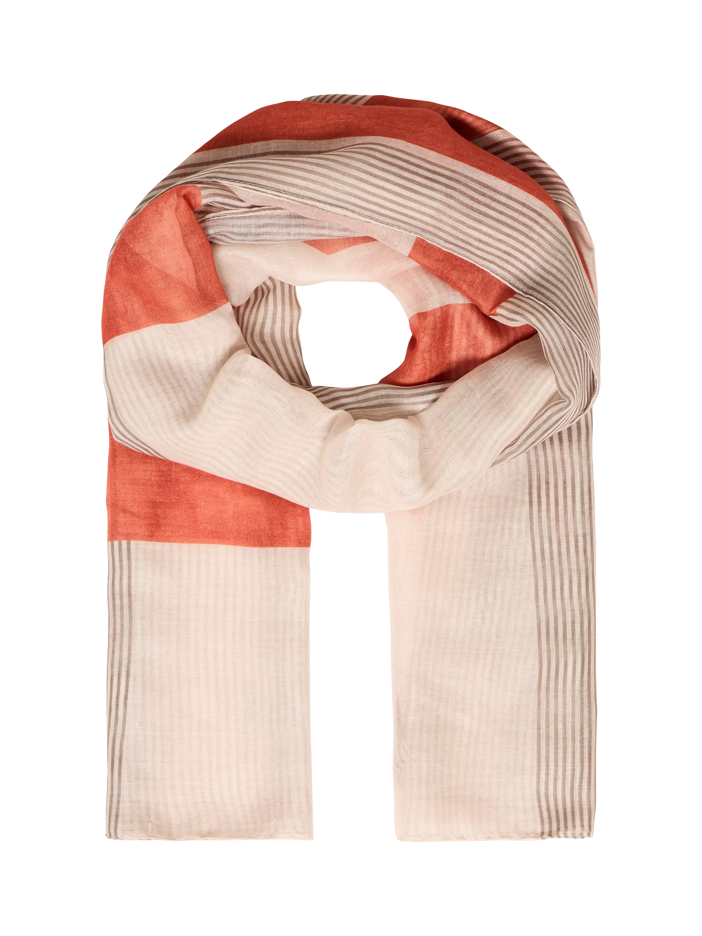 ICHI Annie Colour Block Scarf, Burnt Ochre