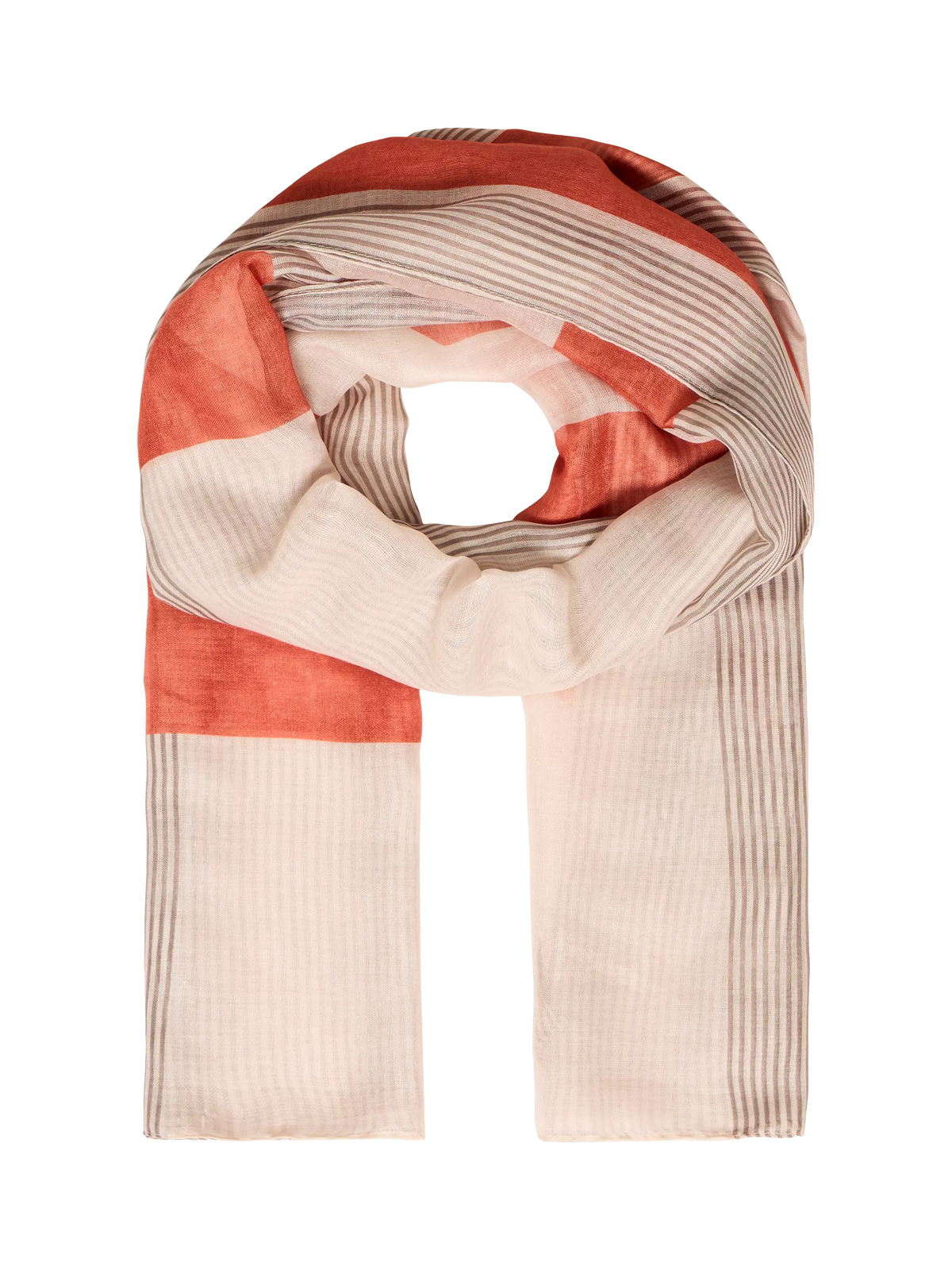 ICHI Annie Colour Block Scarf, Burnt Ochre