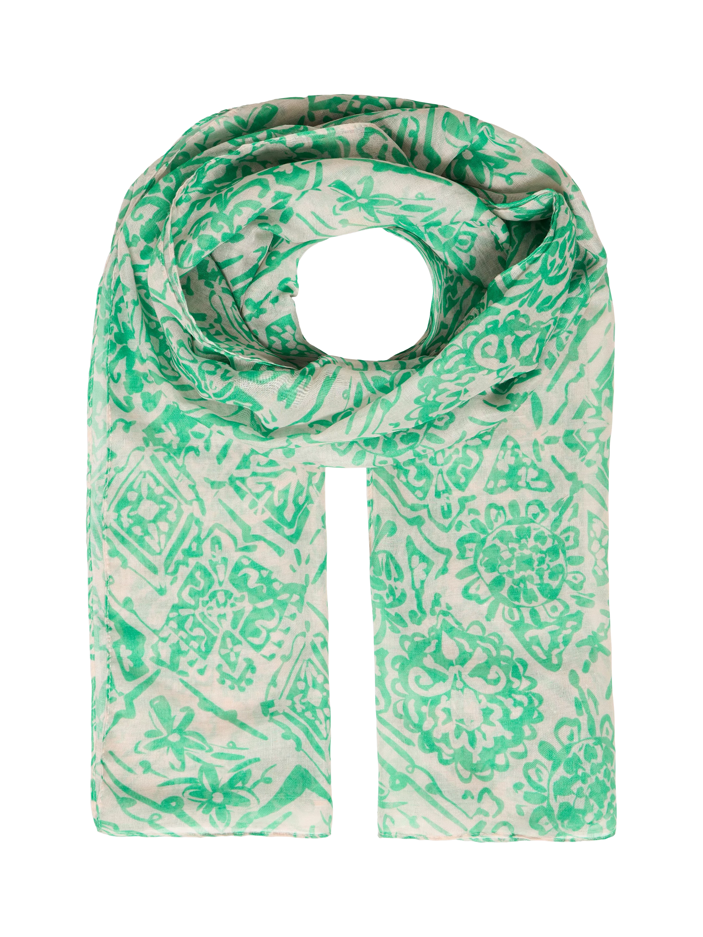 ICHI Ianastacia scarf in Kelly Green with floral pattern, British brand