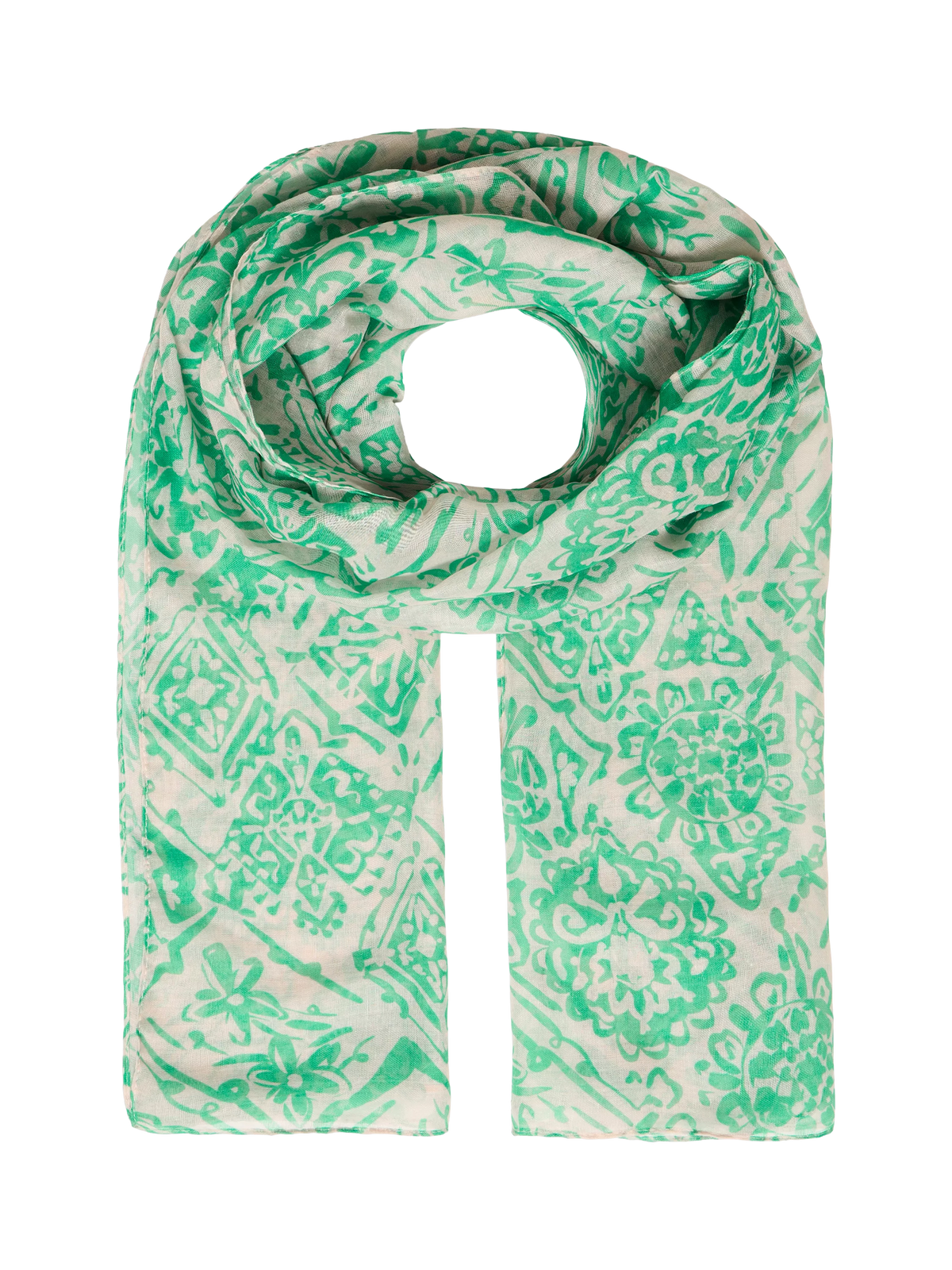 ICHI Ianastacia scarf in Kelly Green with floral pattern, British brand