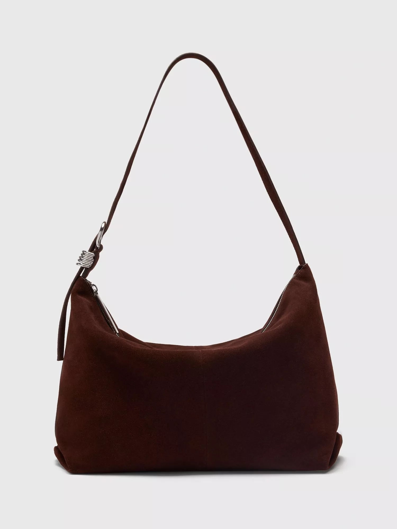 Whistles Ring Detail Pure Suede Shoulder Bag, Chocolate
