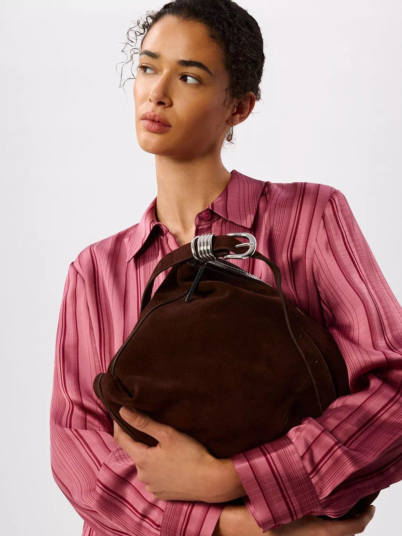 Whistles suede shoulder bag chocolate, imported from the UK
