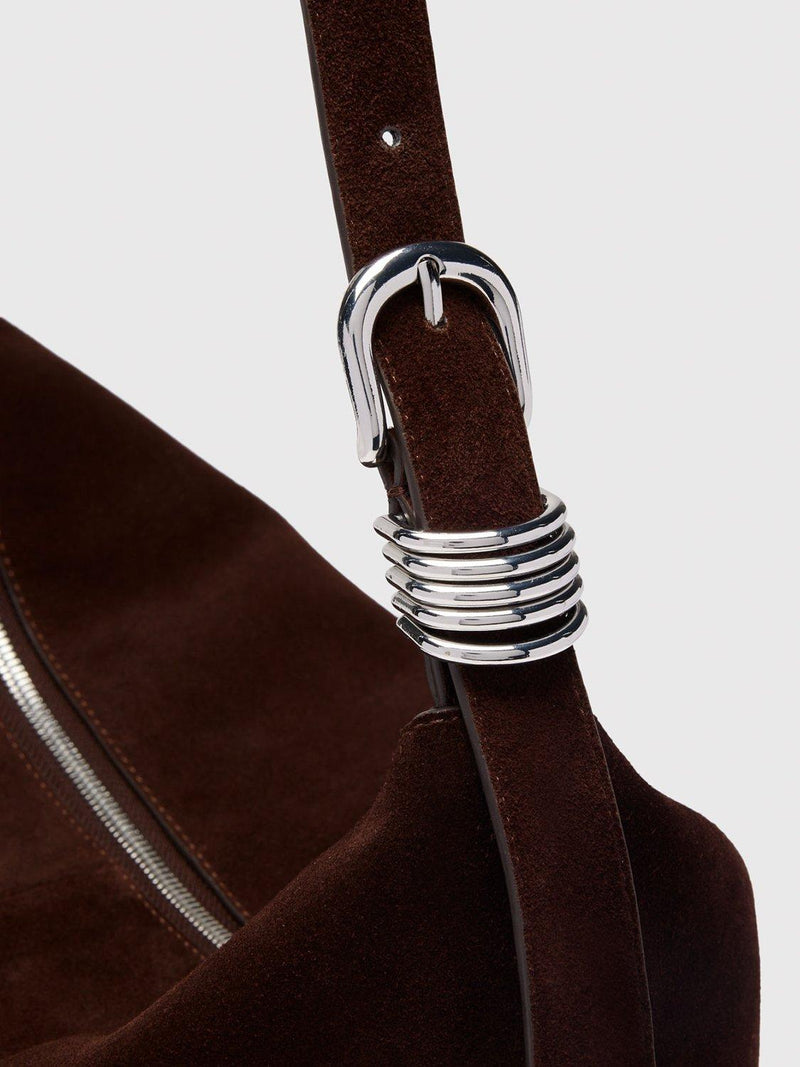 Whistles suede shoulder bag chocolate, imported from the UK