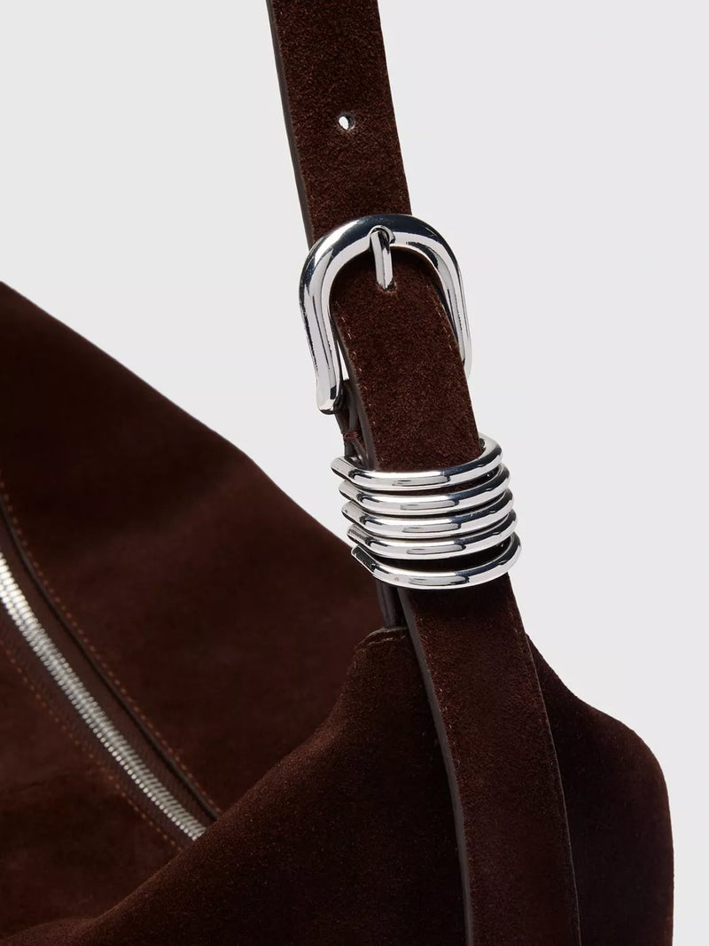 Whistles suede shoulder bag chocolate, imported from the UK