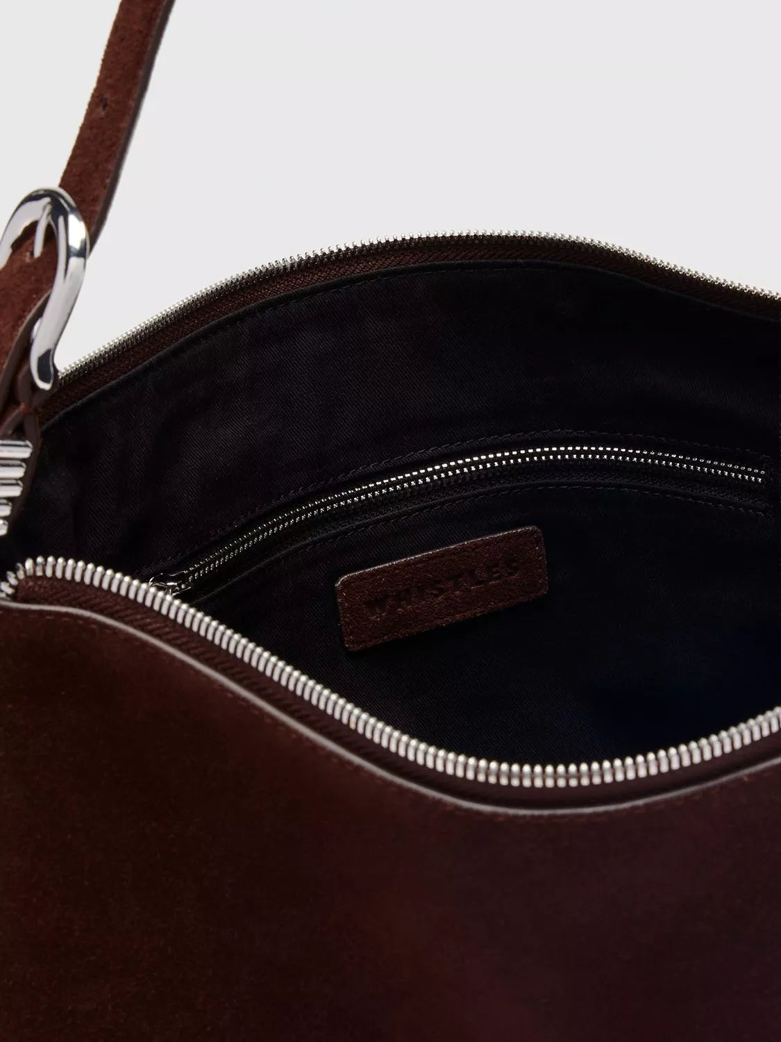 Whistles suede shoulder bag chocolate, imported from the UK